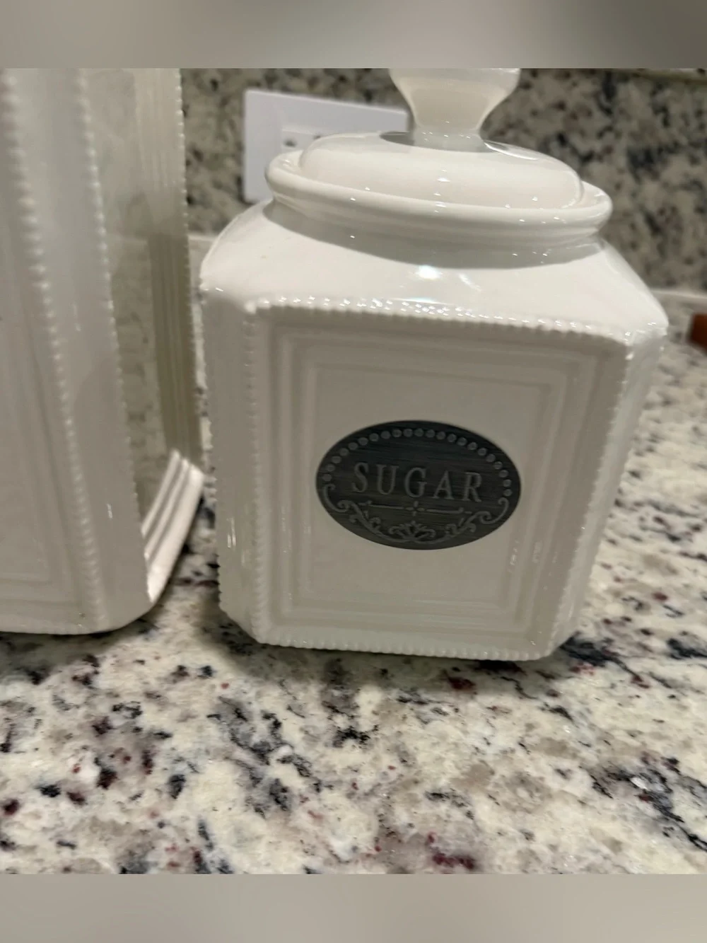 White Ceramic Coffee Canisters with Decorative Metal Label (3)